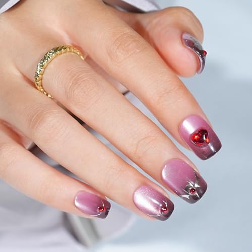 Halloween Press On Nails Short - Moonfang Glow, French Tip Press On Fake Nails Acrylic Square Halloween Nails Press on with Nail Glue, Stick On Vampire Nails in 16 Sizes - 32 PCS Soft Gel Kit