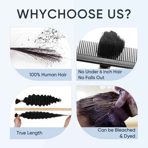 Human Braiding Hair for Boho Braids,150g 20 inch 6 Bundles Deep water Wave Bulk Boho Curly Human Hair for Braiding,Natural Color No Weft 12A Wet and Wavy Human Knotless Braiding Hair Extensions