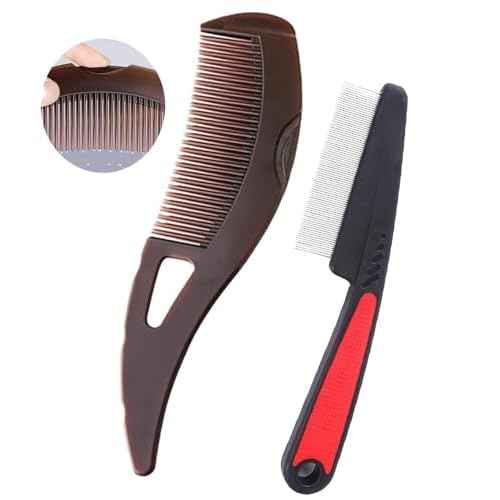 Dandruff Comb Fine Tooth Scalp Detox Comb Lice for Women, Men & Kids Stainless Steel Scalp Detoxing, Sweep & Massage Hair Brush Tool for Hair Care (A-2PC Brown)