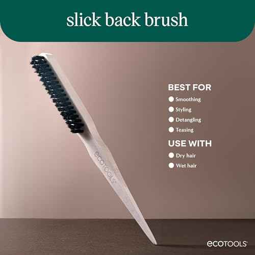 EcoTools Slick Back Hairbrush, Small Brush For The Perfect Ponytail Or Bun, Tease, Smooth, & Style Hair, Tame Frizz & Flyaways, Renewable Bamboo Handle & Vegan Boar Bristles, Cruelty-Free, 1 Count