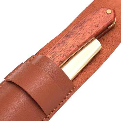 2 Pack Straight Razor Case Pouch Sleeve Flap Cover Sheath Protective Holster PU Leather Carrying Holder Protector For Straight Edge Razors Blade Safety Travel Barber Close Shaving Manual Shaver