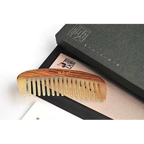 TAN MUJIANG Wooden Sheep or Cow Horn Comb Smooth Luxury Set, Anti-Static YTB 5-11 with Case