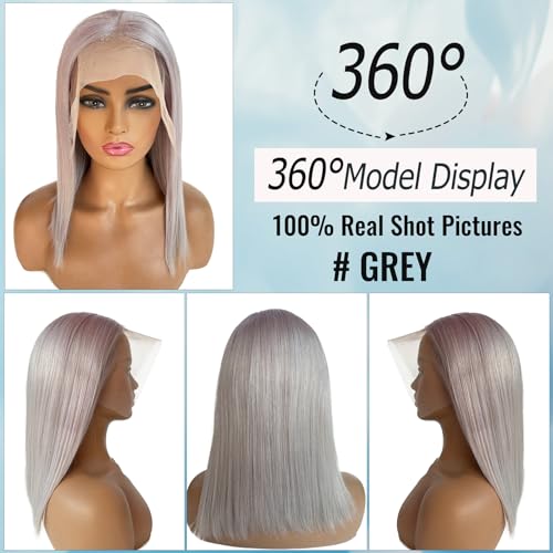 Grey Bob Human Hair Wigs 13x4 HD 180% Density Lace Front Wig Human Hair Silver Glueless Wigs Human Hair £¨14in£©