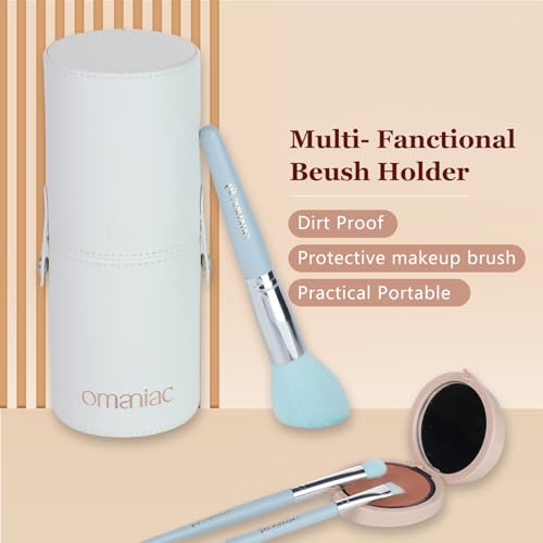 OMANIAC Makeup Brush Set Professional, 20Pcs Pearlescent Wood Handle Makeup Brushes, Premium Cruelty-Free Synthetic Fiber Hair, Travel Make up Brushes Set with Case (Ocean Blue)