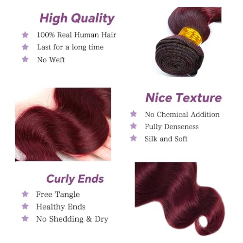 99J Burgundy Human Hair Bundles Body Wave 30 Inch 12A Wine Red Double Weft Brazilian Bundles Human Hair Extensions 1 Pack