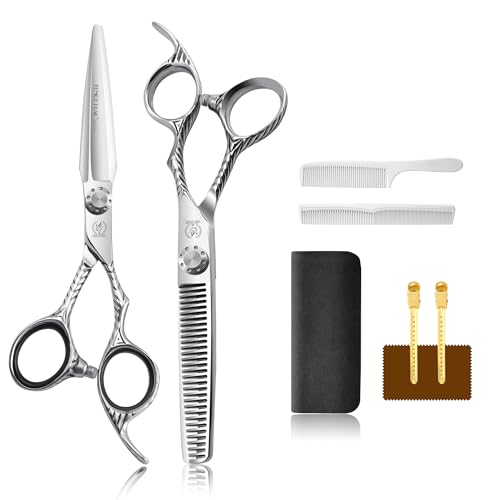 Fenice Peak 6'' Hair Cutting Scissors Set 440C Stainless Steel Barber Shears Kit with Cutting & Thinning Scissors