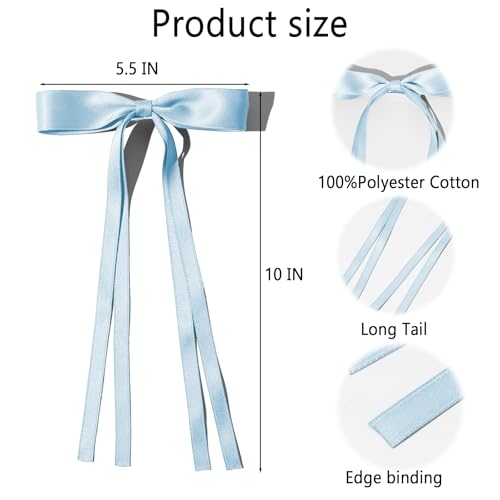 Hair Bows Clips Ribbon Bowknot with Long Tail 6 PCS,Coquette Bow Hair for Girls Sky Blue Hair Bows Barrettes Hair Accessories Cute Hair Accessories for Women and Teens