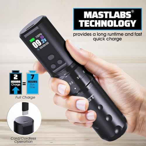 Mast Fold2 Pro Tattoo Kit, Cordless Complete Tattoo Gun Machine Kit, 2 Batteries 2000mAh Power Supply for Long Time, Needles Cartridges Black Tattoo Ink Kit (Black)