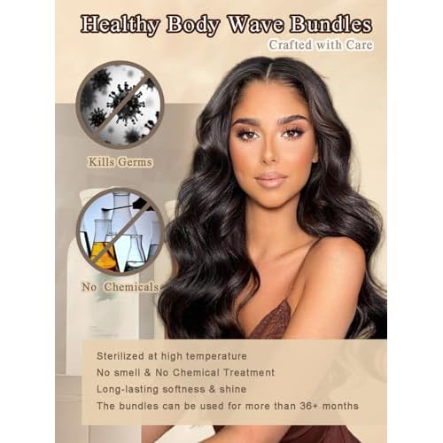 16A Raw Indian Human Hair Bundles 20 Inch Thick Raw Body Wave Bundles Human Hair Weave,4X Lifespan,100% Unprocessed Cuticle Aligned,Reusable Multiple Washes Keep Texture Silky Soft (Natural Black)