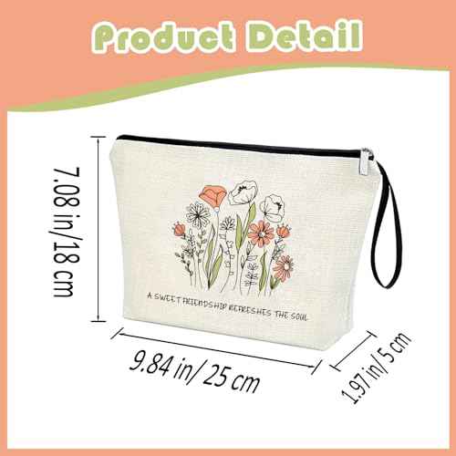 Christian Art Gifts Safe Inspirational Scripture Cosmetic Bag for Friends with Bible Verse: Sweet Friendship ?Proverbs 27:9 Sage Green Floral Zipper Bag Get Well Gifts Birthday Gifts for Women