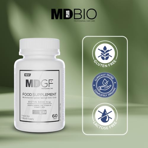 MD PLUS BIO Anti Hair Loss Vitamin Products - Supplement for Hair and Beard Growth - Men and Women with Biotin, Saw Palmetto, Collagen, Keratin, Ginseng and Vitamins -DHT Blocker