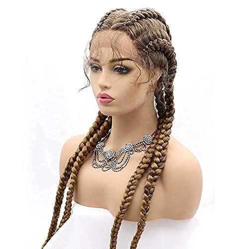 4 Twist Lace Front Braid Wig Nature Looking with Baby Hair Synthetic Wigs Hand Tied Heat Resistant Fiber 4 Braided Daily Wear Wigs for Women 30 Inches (Brown)