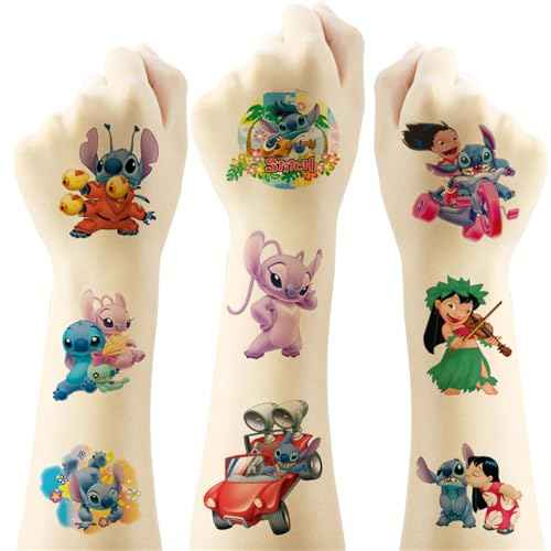 40Sheets Cartoon Lilo & Stitch Temporary Tattoos Birthday Themed Party Supplies Decoration Favors Cartoon Cute Stitch Waterproof Sticker for Kids Boys Home Activity Class Prizes Christmas Rewards