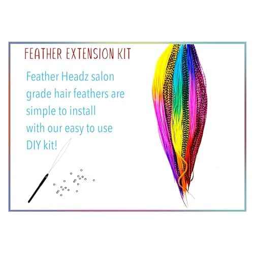 21 Rainbow Tie Dye Color Hair Extensions ? 9¡±?14¡± Long ? DIY Rooster Kit with 20 Micro-Link Beads ? 100% Real Feathers ? Eye-Catching Boho Style