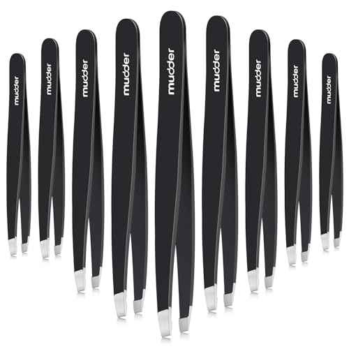 Mudder 12 Pcs Eyebrow Tweezers Set for Facial Hair Stainless Steel Slanted Tip Tweezers in Bulk for Men and Women (Black)