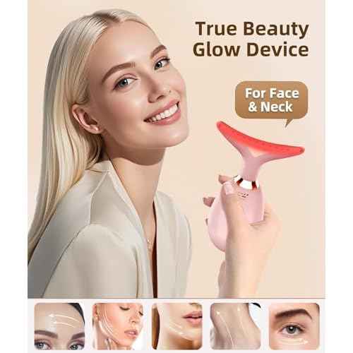 7 Color Face and Neck Massager Light Therapy, Red Light Based Facial Massager for Skin Care, Firming, Smoothing (Rose Golden)