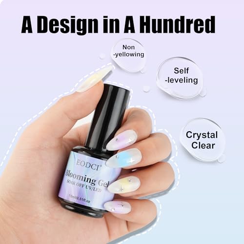 Blooming Gel Nail Polish 15ml - Clear UV Gel for Spreading Effect, Marble, Floral, Watercolor Nail Art Design - Soak Off Gift for Women