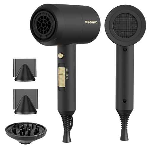 SHRATE Lightweight Ionic Hair Dryer with Diffuser - Powerful 1800W Blow Dryer for Fast Drying - Professional Low Noise Mini Hair Dryer for Travel, Gifts, Hair Styling (Black)