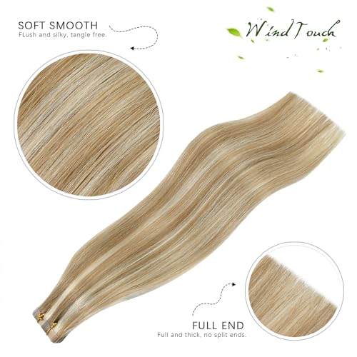 WindTouch Tape in Human Hair Extensions Mixed Bleach Blonde 22Inch #18p613 60g