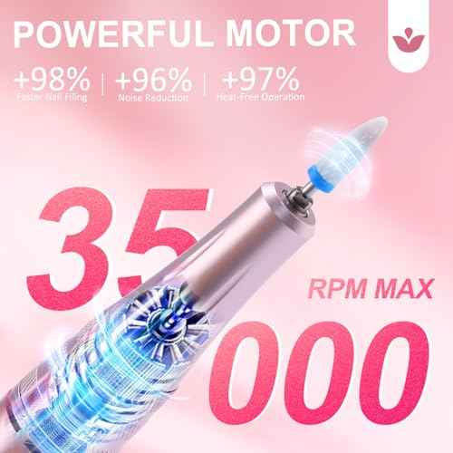 Professional Electric Nail Drill LEDSUUEI: 35000RPM Powerful Electric Nail File Portable Nail Drill with 13 Drill Bits Rechargeable Efile for Acrylic Gel Nails Removing Manicure Pedicure Salon