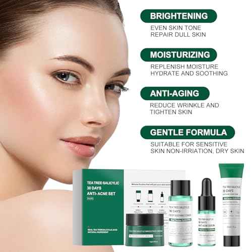 Tea Tree Salicylic Acid Facial Skin Care Set, Acne Treatment Skincare Set ,Skincare Mini Kit, Facial Kit Gifts for Women,Cleanser, Toner, Serum, Cream,Oil Control Facial Kit, Travel Size Set