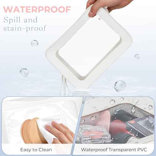 Clear Makeup Bag TSA Approved Waterproof Travel Toiletry Bag Leather Cosmetic Organizer Case Transparent Car Storage Pouch for Women(White-L)