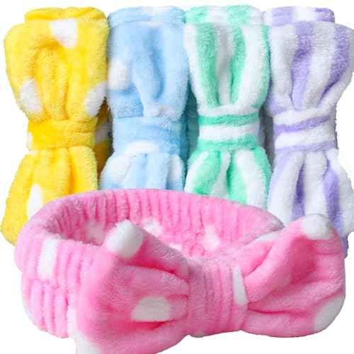 Teenitor 5pcs Makeup Headband with Removable Bow, Spa Headband for Washing Face, Stocking Stuffers for Teen Girls Women, Christmas Gifts Basket for Teens Girls Party, Skin Care Hairband