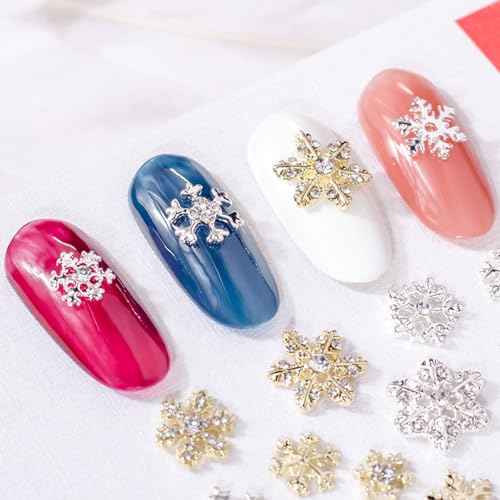 SILPECWEE 35pcs Silver Snowflake Nail Charms Jewels 3D Flat-back Nail Rhinestone Charms Alloy Christmas Charms for Nails Hollow Nail Studs Nail Art Decoration for DIY Salon Nail Accessories