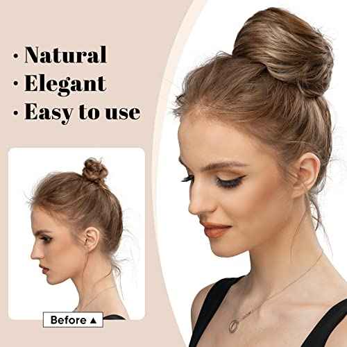 SARLA Dark Brown Hair Buns Extension Drawstring Updo Donut Chignon Straight Synthetic Fake Ballet Bun for Women Lady 1 Pcs