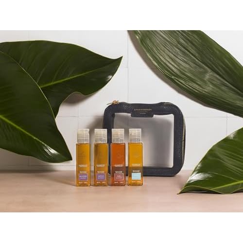 Aromatherapy Associates Mini Shower Oil Travel & Discovery Collection. 4 Premium Shower Oils (50ml each) and Handy Travel Case. Includes Revive, De-Stress, Muscle and Rose Blends (1 count)
