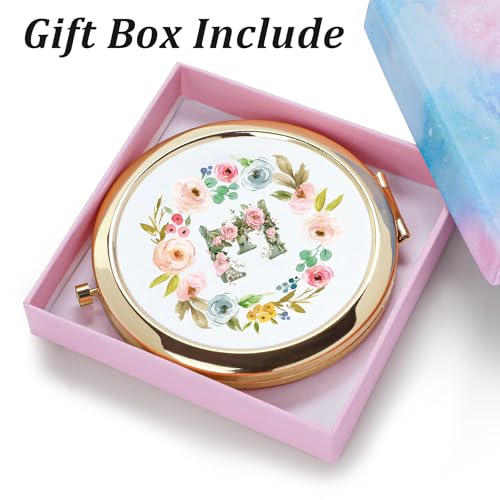 Personalized Gift for Women Girls, Custom Gifts for Adult Teen Kid, Floral Monogram Alphabet Initial Compact Mirror for Christmas, Stocking Stuffers, Secret Santa, Graduation, Birthday, Wedding