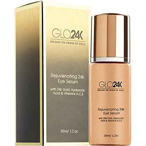 GLO24K Eye Serum with 24k Gold, Hyaluronic Acid, and Vitamins A,C,E. Potent Formula for the delicate skin around the eyes.