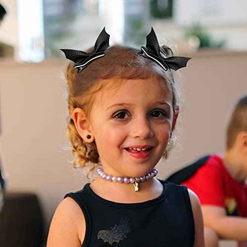 Halloween Bat Hair Bow Clips 4pcs Black PU Leather Alligator Barrettes for Teen Toddler Girls Women Kids Goth Cosplay Costume Decoration Accessories Party Favor Gift