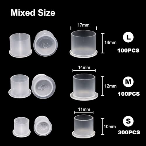 Tattoo Ink Caps with Base - Gakonp 500pcs Mixed Sizes Tattoo Ink Cups #11 Small #14 Medium #17 Large Disposable Ink Caps Plastic Pigment Cups Tattoo Supplies