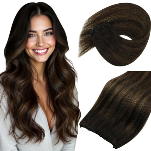 Sunny Hair Beaded Hair Weft Extensions Human Hair Brown Micro Weft Hair Extensions Balayage Dark Brown Balayage Medium Brown Microlink Beaded Hair Wefts For Women Real Hair 22inch 50g