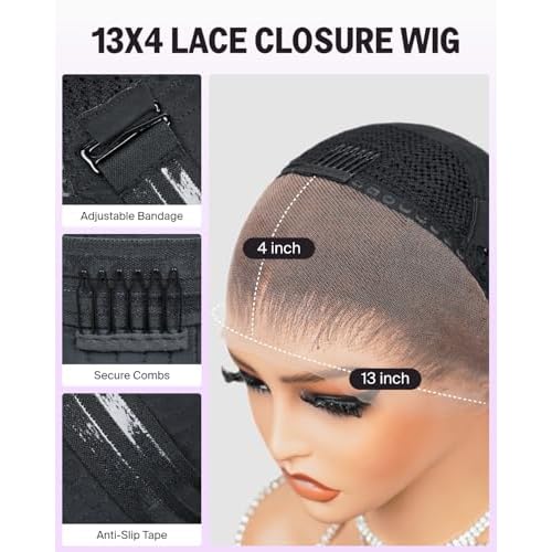 Short Bob Wig Human Hair 13x4 HD Lace Front Wig Human Hair Pre Plucked with Baby Hair 210% Density Natural Black Straight Bob Wigs for Black Women 10 Inch