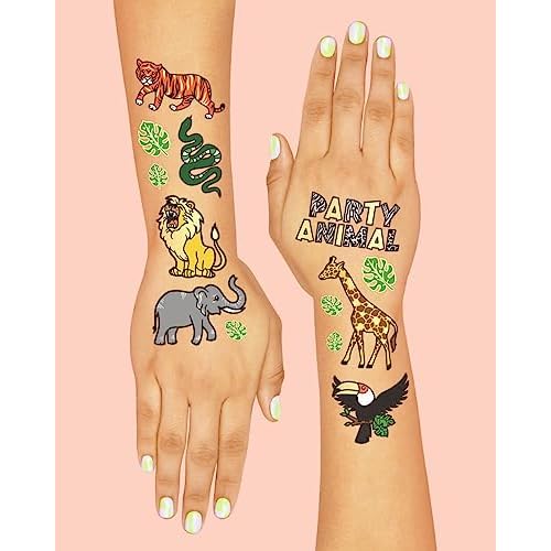 xo, Fetti Jungle Temporary Tattoos for Kids - 30 styles | Zoo, Boys + Girl Craft, Birthday Party Supplies, Baby Shower