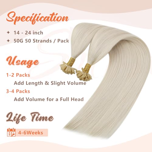 Sunny Hair Utip Hair Extensions Human Hair Platinum Blonde U Tip Hair Extensions Human Hair K Tip Hair Extensions Real Human Hair for Women 20inch 50g