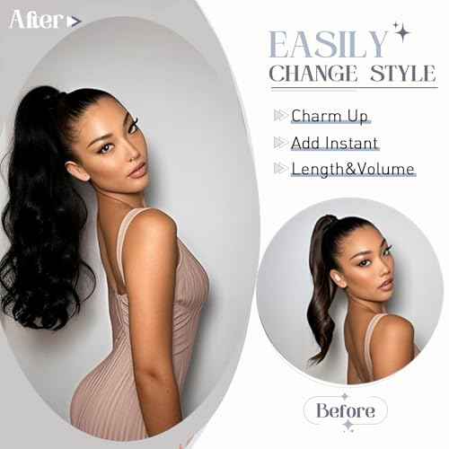 Rich Choices Ponytail Extension 100% Real Human Hair Wrap Around Remy Ponytail Extension for Women One Piece Clip In Long Pony tail Extensions Straight 18 Inch #2 Dark Brown