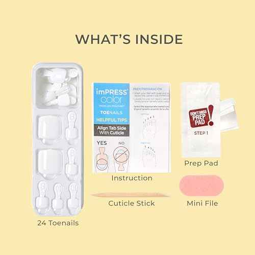 KISS imPRESS No Glue Pedi Press-On Nails, Toenails, 'Time After Time', Medium Pink, Short Size, Squoval Shape, Includes 24 Nails, Prep Pad, Instructions Sheet, 1 Manicure Stick, 1 Mini File