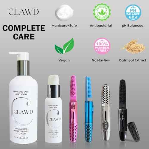 CLAWD Nail Care Kit for Girls and Women, Includes Nail Brush for Cleaning Fingernails, Fingernail Brush, Nail Scrubber Brush, Hand Wash 100ml & 300ml, Black, Blue, Silver, Pink Brushes | Set of 6