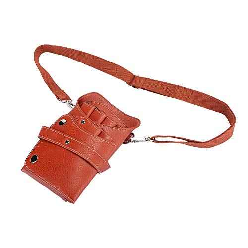Ymiko Scissor Pouch Belt, Salon Barber Hair Scissors Holster Scissors Pouch PU Leather Hair Stylist Shear Hairdressing Tool Case Bag Holder Pouch with Waist Shoulder Belt (Brown)