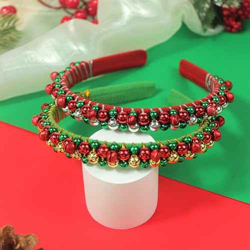 Ever Fairy Christmas Jingle Bell Headbands for Women Girls Lovely Silver Green Red Tone Hair Band Christmas Holiday Jewelry