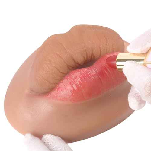 3D Silicone Fake Lips Large with Lipstick for Makeup Tattoo Practice Realistic Artificial Lip Mannequin for Beginners Artists (Sausage Shaped Lip,Tan)