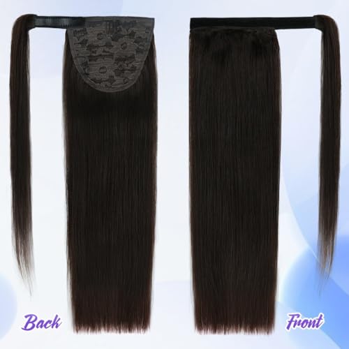 Winsky 20" Human Hair Ponytail Extension Wrap Around -Dark Brown Color Straight Pony Tail Real 100% Real Remy Hair Extensions for Women (20 Inch #Dark Brown, 90gram)