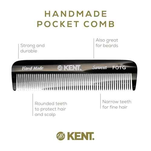 Kent A FOT Handmade Pocket Comb for Men, Women and Kids, All Fine Tooth Hair Comb Straightener for Everyday Grooming and Styling Hair, Beard and Mustache, Saw Cut and Hand Polished, Made in England