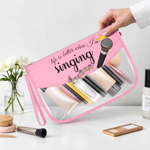 Music Lover Gift for Women Girls Singing Makeup Bag Appreciation Gift for Music Teacher Cosmetic Bag Christmas Birthday Present for Vocalist Singer Musician Zipper Travel Pouch Toiletry Pouch