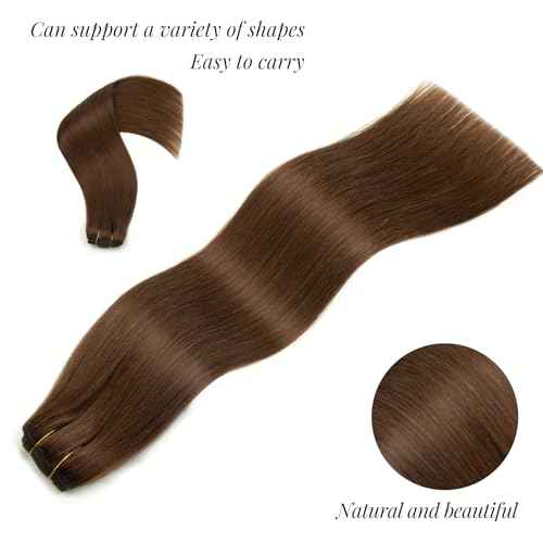 Clip in Hair Extensions Human Hair 100% Brazilian Virgin Human Hair 7pcs Per Set with 16Clips Double Weft (16 Inch, #4 Chotolate Brown)