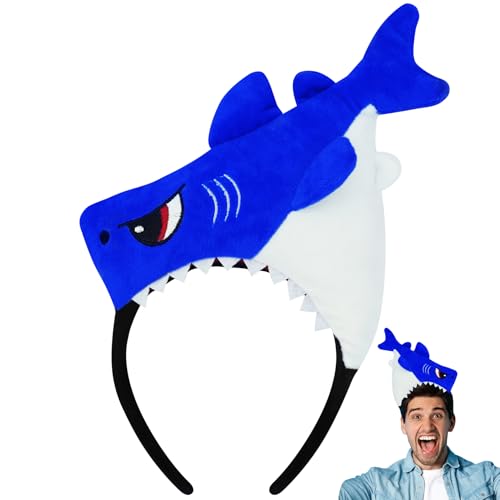 KHC-KHF Shark-Headband Funny-Hat Halloween Shark Funny Hairband Plush Headband Ocean Animal Costume Accessories Woman Man