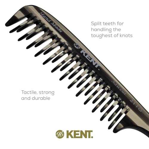 Kent 21T Black Graphite Large Detangling Comb, Wide Teeth for Thick Curly Wavy Hair. Long Hair Detangler Comb For Wet and Dry. Handmade of Quality Cellulose, Saw-Cut Hand Polished, Made in England